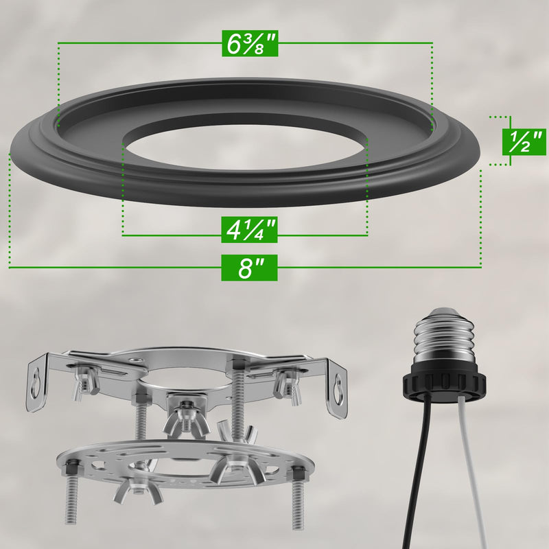 5 & 6 Inch Recessed Can Light Conversion Kit, Upgrade to Stylish Pendant & Hanging Light, Ceiling Fan Compatible, Includes 8-Inch 3D Ceiling Medallion (Matte Black Finish, 1-Pack) Black --1 pcs