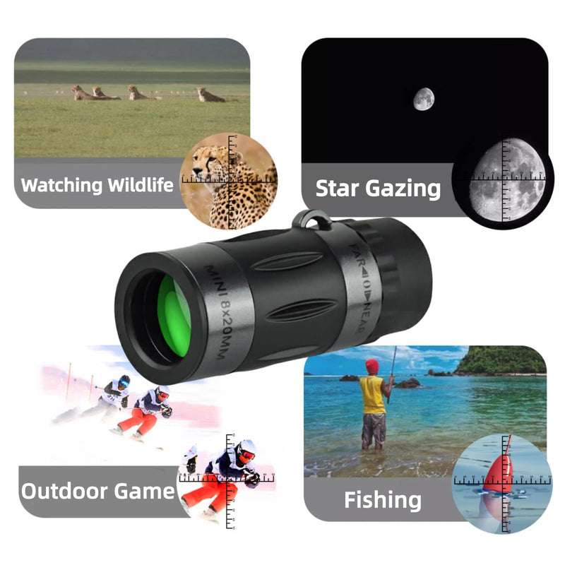 BAK-4 Prism 8X20 Monocular Telescope, Compact Telescope, High Powered Mini Pocket Monoscope, HD Handheld Monocular Scope for Adults Gifts, Designed for Bird Watching, Hiking, Hunting, Black