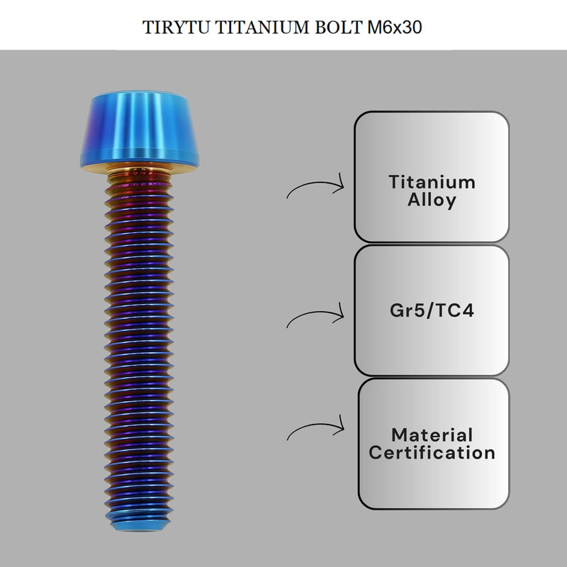 M6x30mm Titanium Bolts - Tapered Head Hex Socket Screws for Bike, Motorcycle, Marine | Corrosion Resistant in Salty/Humid Conditions, Lightweight Fasteners | Burnt Blue （6PC M6X30