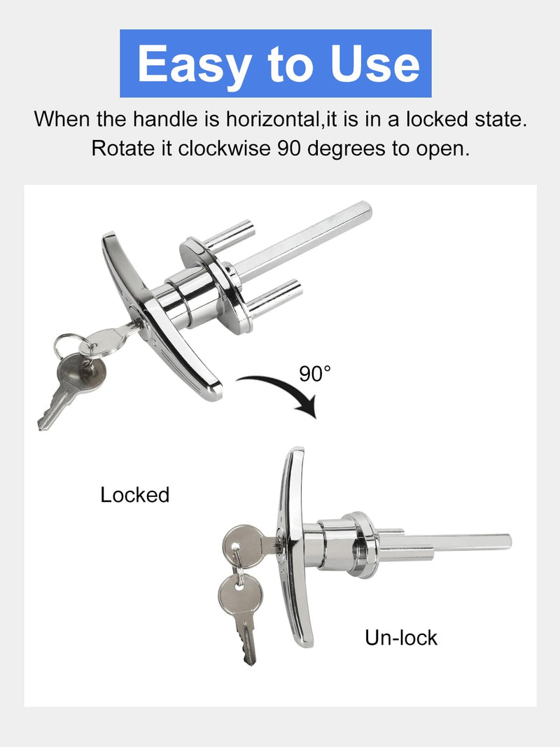 Garage Door Lock T-Handle Locks Latch Replacement Parts with 4 Keys, Mounting Hardware Included, Fit 1-3/8" to 2" Thick Doors, T-Handles Locking Set for Garage Door - 2pack