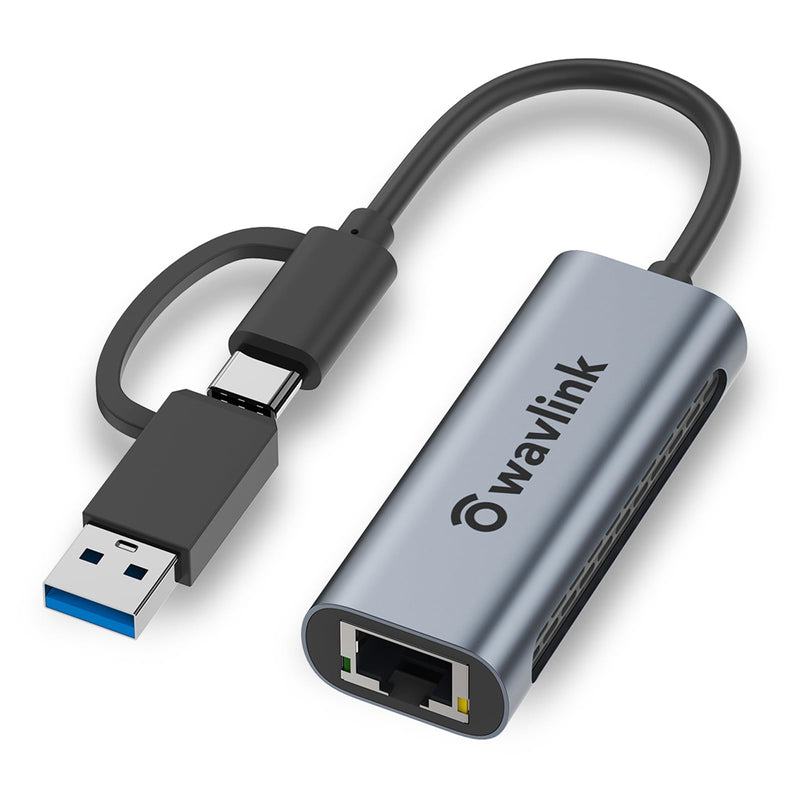 Wavlink USB C to Ethernet Adapter 2.5 Gbps, 2-in-1 USB to 2.5G Ethernet Adapter, USB-C to RJ45 Network Converter (Thunderbolt 4/3 Compatible), Aluminum Case for Windows, Mac OS, iPad OS and More.