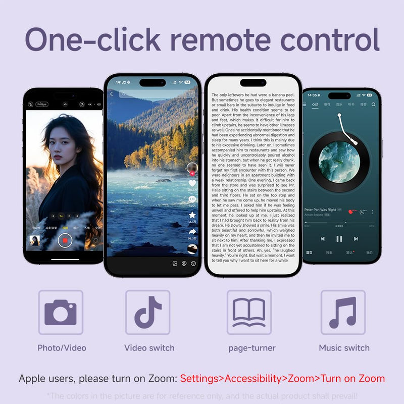 E3 Controls Bluetooth Page Flipping, Suitable for Smartphones, Mobile Tablets, Computers Tiktok、 Music Switching, Android e-Book Reader XTEINK Reader Flipping Left and Right Pages(Purple) Purple