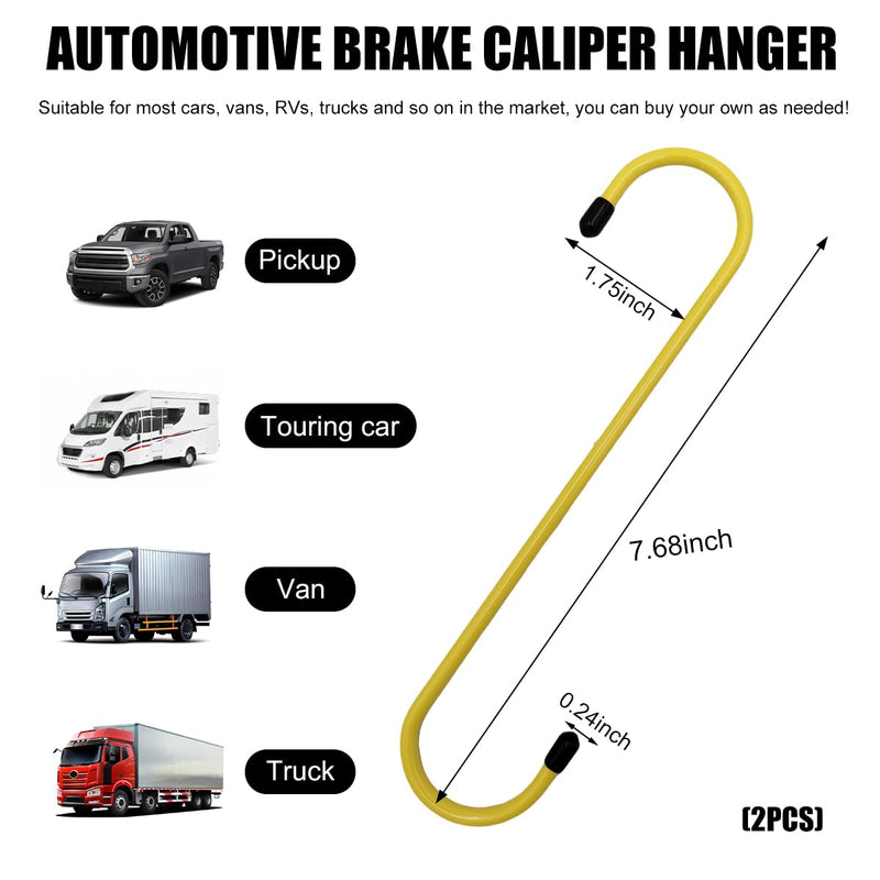 2 PCS Car Brake Caliper Hangers, S Shape Auto Brake Caliper Hook with Rubber Tipped, Brake Caliper Tool for Work on Brake Pads, Axle, Braking, Universal Car Accessories (Yellow) 2 PCS Yellow
