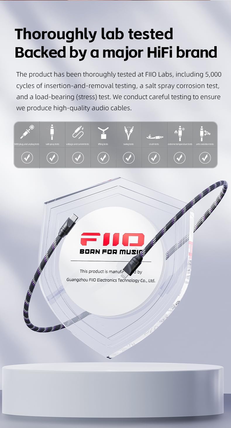 FiiO Trust Series USB-C to USB-C OTG Digital Audio Cable, Silver-Plated OFC, Supports HiFi Audio & Charging, Compatible with DAC/Amp, DAP, Smartphone and Tablet (2.6ft) 2.6ft