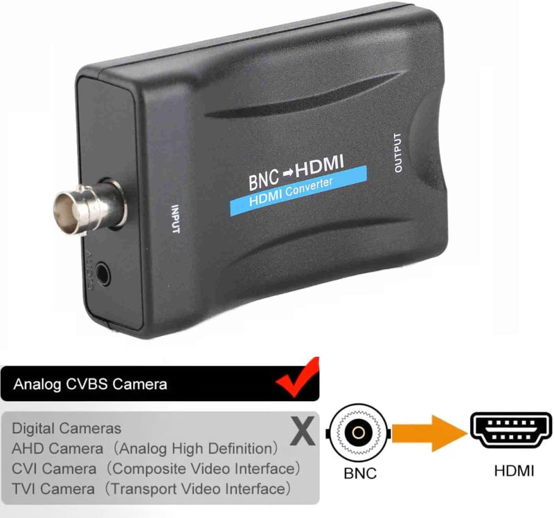 BNC to HDMI Converter, 480I (NTSC)/576I (PAL) to 720P/1080P Video Adapter, Security Camera CCTV DVRs Surveillance CVR to HDTV (HDMI)