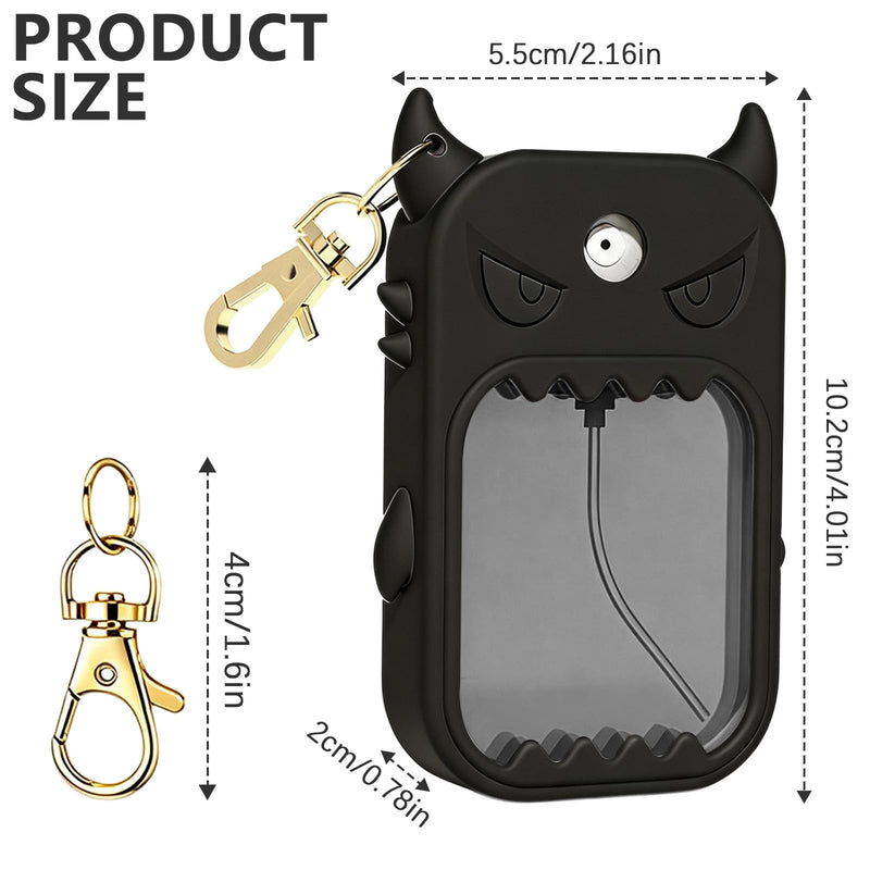 Cute Monster Silicone Case Compatible with Touchland Hand Sanitizer Spray 1 Fl Oz, Black Soft Protective Cover with 360° Rotating Metal Keychain Clip for Backpack Purse Travel