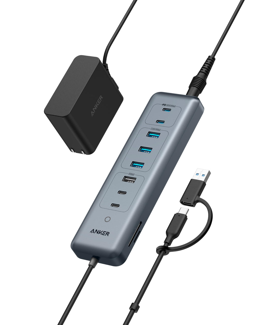 Anker USB-C Hub,11-in-1 10Gbps Data Hub with 4 USB-A and 4 USB-C Ports, 100W USB-C PD-in, Card Reader, 2-in-1 USB Connector, for USB-A and USB-C Laptop, MacBook, iPad and More (65W Adapter Included) 11-in-1