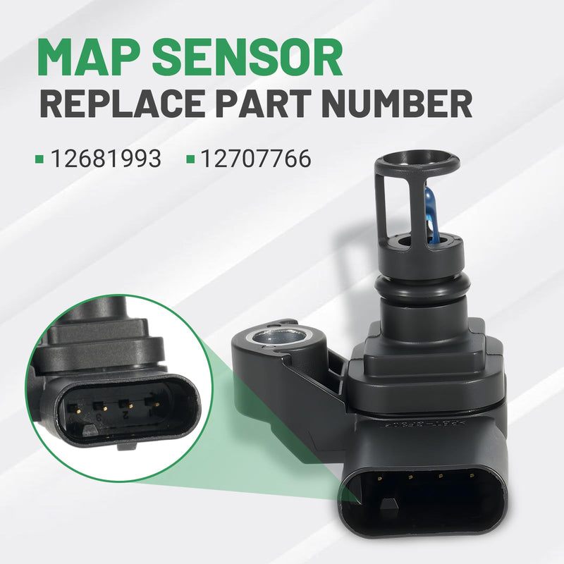 Intake Air Pressure and Temperature Sensor + Black Spacer Kit Fit for Chevrolet Silverado GMC Sierra 2500HD 3500HD 6.6L Diesel Engine 2017-2024, Replace 12681993 Manifold Pressure (MAP) Sensor