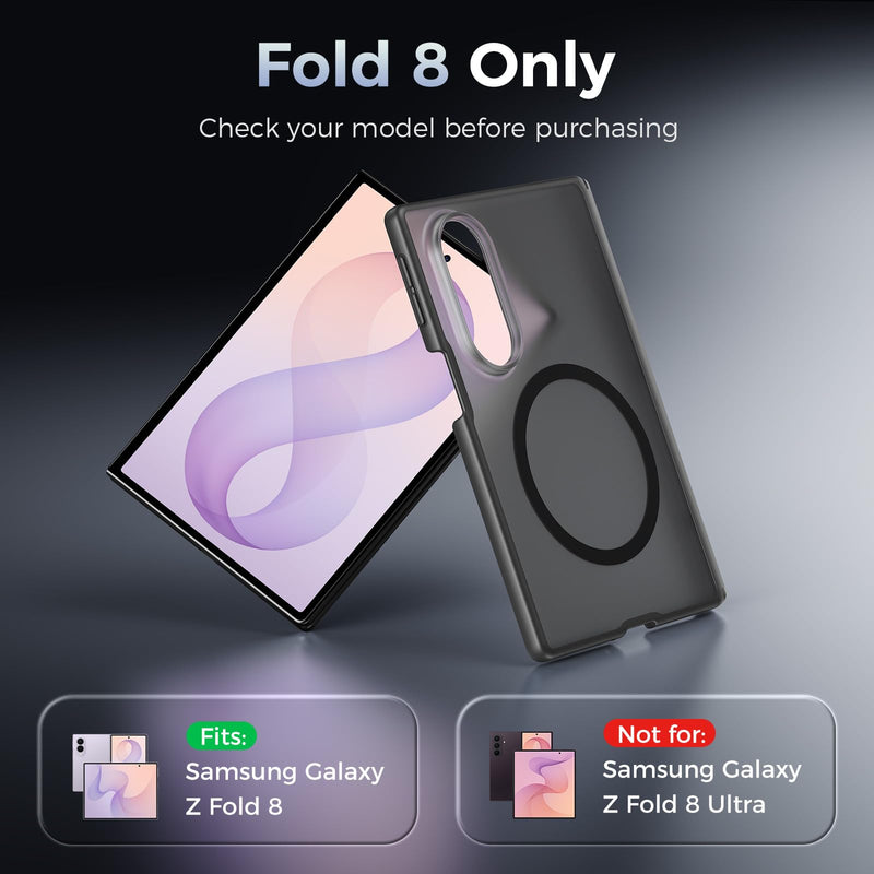 Slim for Samsung Galaxy Z Fold 8 Case Fit for Magsafe with Screen Protector | Hinge Protection, Translucent Matte Magnetic Back, 18FT Military Grade Drop Proof, Phone Case for Fold8 Wide, Black