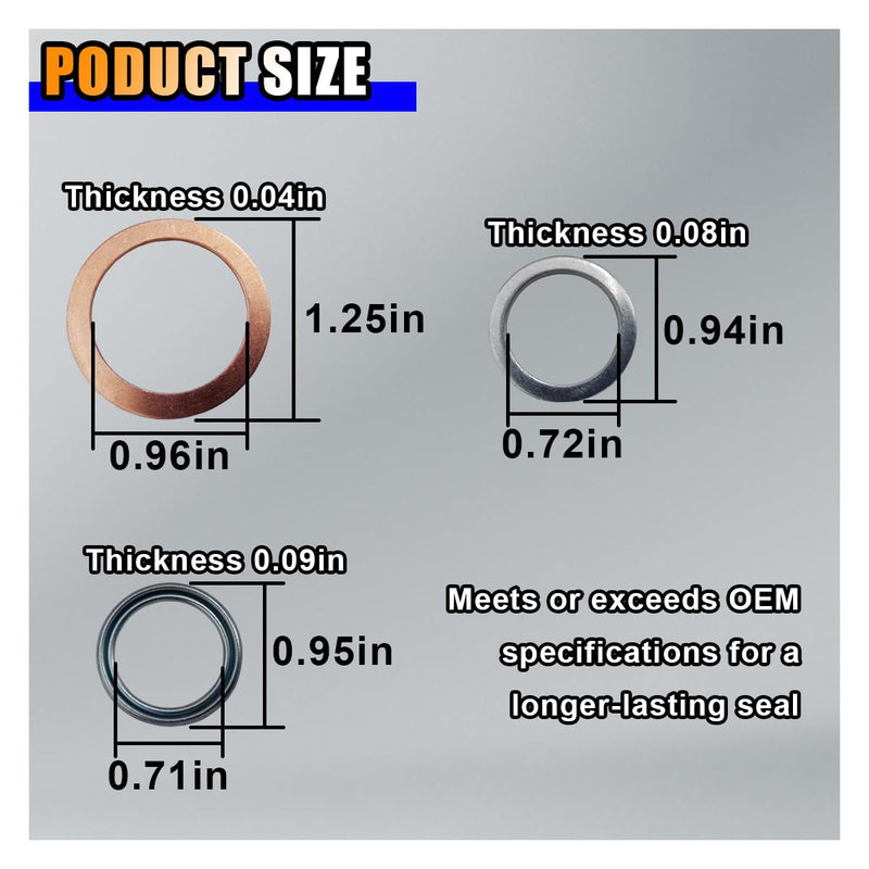 12Pcs Differential & Transfer Case Drain Plug Crush Washers Gaskets, Replacement OEM#9043024003, 1215710010, 90430A0003, Compatible with Most Vehicles