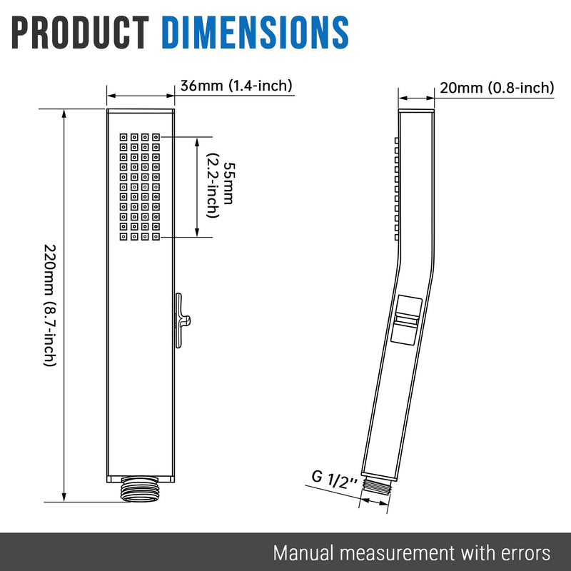 G-Promise All Metal Square 2 Function Handheld Shower Head, with Side Push Switch, Easy and Quick Switch to Power Wash Mode, Bathroom Shower Wand Design Exquisite Luxury, 2.5 GPM, Brushed Nickel