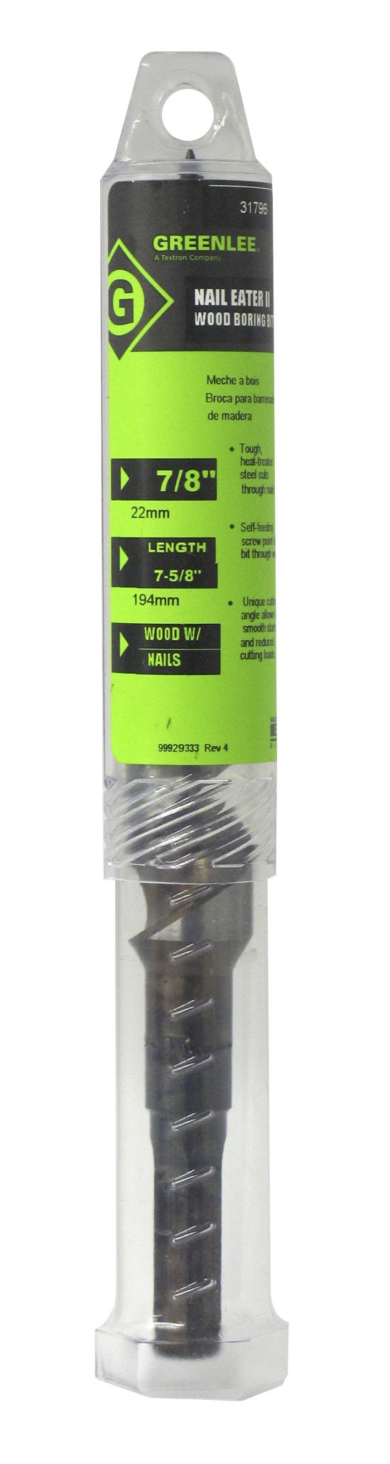 Greenlee 62PTS-7/8 BIT,NAILEATER 7/8(.875) X 7.62 , Black 7/8-Inch
