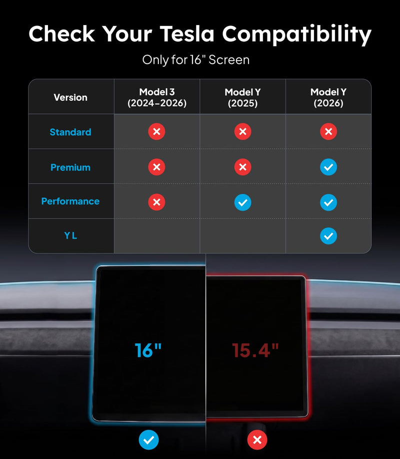 for 2026 Tesla Model Y Juniper/Model Y L Screen Protector, 16", Matte | For 2026 Model Y (Premium & Performance)/Model Y L, No Glare & Fingerprint, Tempered Glass Protector with Alignment Kit 2026 Model Y Premium & Performance & YL