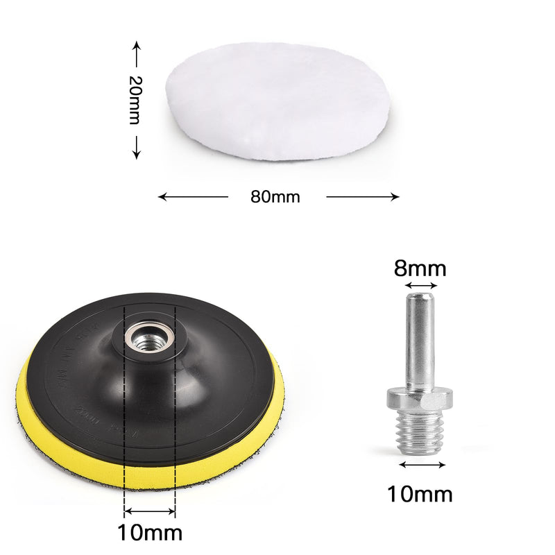 7 Pcs 3 Inch (80 mm) Wool Buffing Polishing Pad Car Polisher Buffer Drill Attachment with M10 Drill Adapter 3Inch-7Pcs