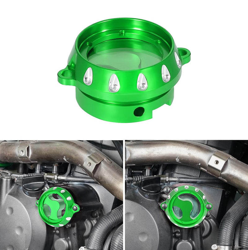 KLR 650 Motorcycle Perspective Oil Filter Cover Cap CNC Aluminum Compatible With KLR650 1987-2025 Green 3D Carving 131 green