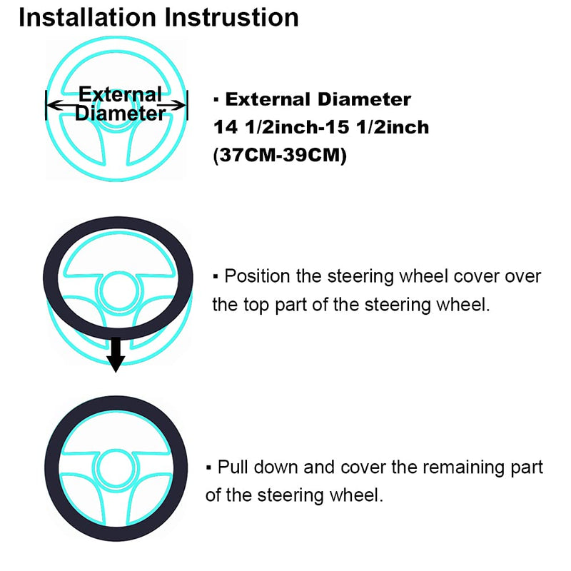 3Pcs Set Fashion Fluffy Fuzzy Wool Fur Soft Car Steering Wheel Cover with Handbrake Cover & Gear Shift Cover for Women/Girls/Ladies Auto Long Wool Accessories Black