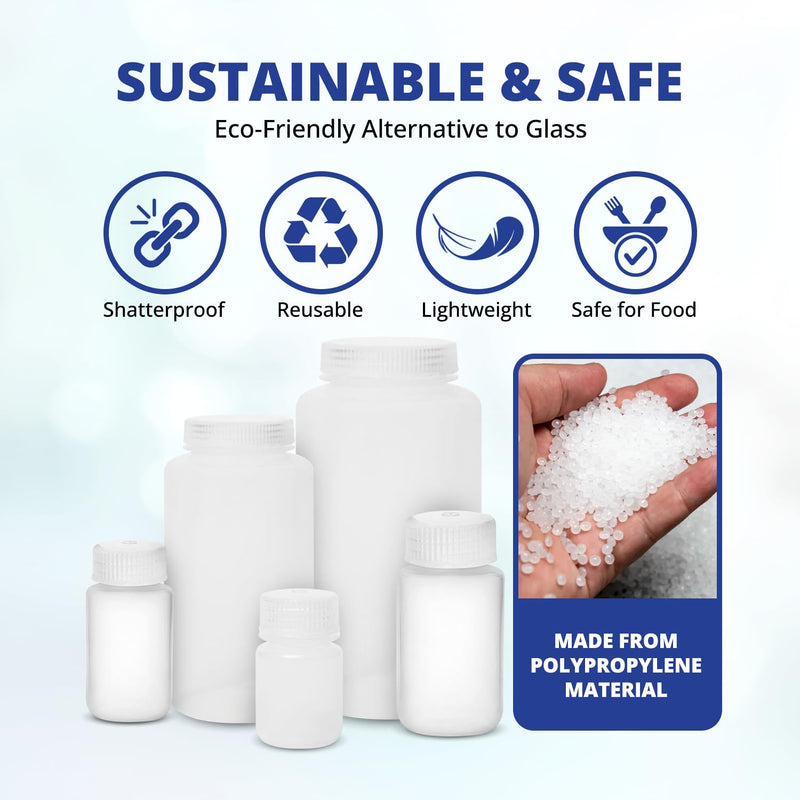 United Scientific™ Sample Bottles with Lids, Polypropylene, 500ml, 12-Pack | 16 oz Capacity, Autoclavable to 121°C, Leakproof Seal Rings, BPA & Phthalate Free, Wide Mouth Reagent Bottle, RoHS Compliant 16 oz (Pack of 12)