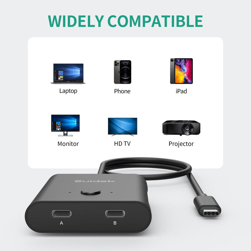 USB C Bi-Directional Switch, 1 in 2 Out/2 in 1 Out USB C Switcher 8K@60Hz 10Gbps Data Transfer and 100W PD Fast Charging, Included 5V Power Adapter