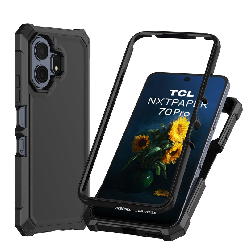 for TCL NXTPAPER 70 Pro 5G Phone Case with Screen Protector Black | TCL NXTPAPER 70 Pro Case Full Body Protection Front PC Back Soft Silicone Bumper,Heavy Duty Protection Shockproof Corner