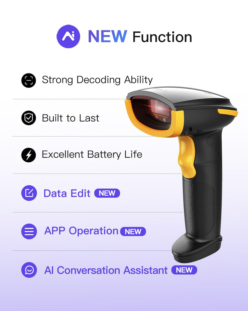 Inateck AI Barcode Scanner Bluetooth, 1D Handheld Scanner Wireless, Handheld Scanner with APP and SDK, 1 Charge 3 Months, BCST-21 AI