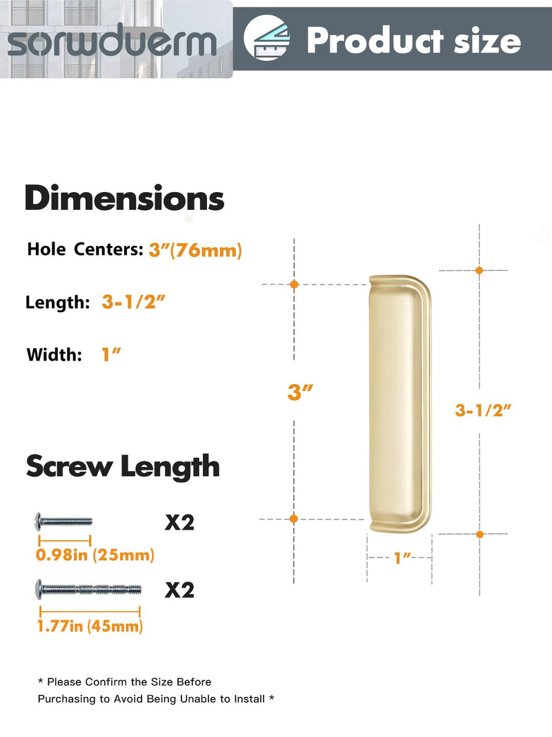 5 Pack 3 lnch(76mm) Brushed Gold Cabinet Cup Pulls Kitchen Hardware Cabinet Handles Drawer Pulls Bathroom Cupboard Drawer Handles 3"(76mm) Hole Center 5