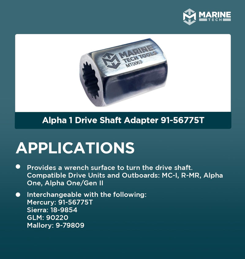 Marine Tech Tools Alpha 1 Drive Shaft Adapter 91-56775T, Fits MC-I, R-MR, Alpha One/Gen II Drive Units & Outboards, Driveshaft Nut Tool, Outdrive Boating Tools