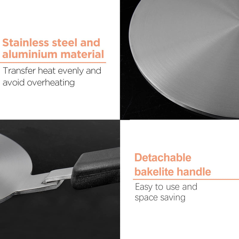 9.45inch Stainless Steel Induction Cooktop Adapter Plate, Heat Diffuser for Glass and Electric Cooktop, Detachable Handle Bakelite-detachable Handle