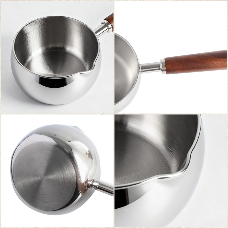IMEEA 17oz Small Milk & Butter Warmer Pot SUS304 Stainless Steel Sauce Pot with Wooden Handle for Single Servings, Heating Milk, Melting Butter & Small Portions 0.5 Quarts