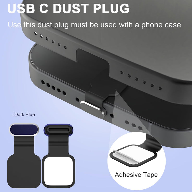 Anti-Lost USB C Port Dust Plug with Speaker Cover for iPhone 17 Pro Max | 6 PACK USB C Dust Plug and Speaker Dust Cover, USB C Charging Port Protector, Compatible with iPhone 17 Pro Max, Dark Blue for 17 Pro Max