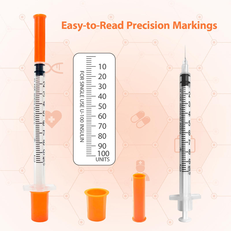 U-100 1ml 31G 5/16" (8mm) Syringe, Lab Syringes Individually Wrapped, Pack of 100 1CC 31G 5/16" 100 Pack