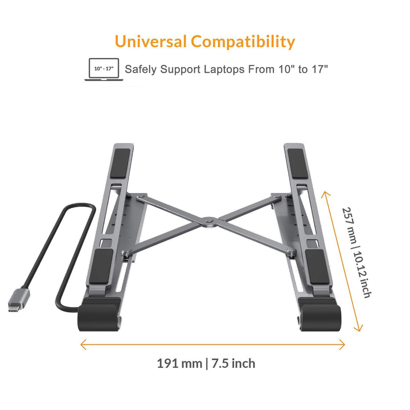 HyperDrive 7 in 1 USB C Hub Laptop Stand - HDMI 4K30Hz, USB-C 100W PD, USB-A 5Gbps, SD/MicroSD, Compatible with MacBook/iPad/Windows/Chrome - 10”-17” Laptop Docking Station Stand
