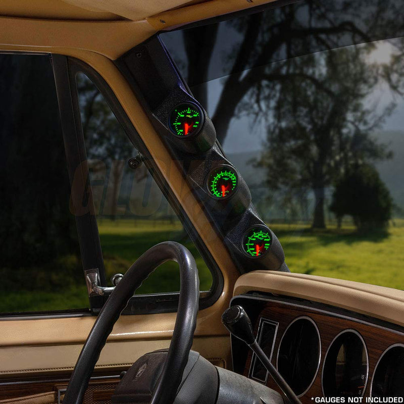GlowShift Black Triple Pillar Gauge Pod Compatible with Dodge Ram First Generation Cummins 1986-1993 - ABS Plastic - Mounts (3) 2-1/16" (52mm) Gauges to Truck's A-Pillar