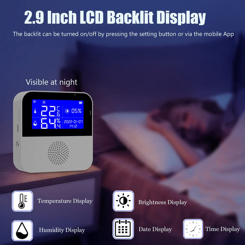 WiFi Thermometer Hygrometer with Waterproof Probe: Smart Temperature Humidity Sensor with LCD Backlit Screen & Calibration Function, App & Buzzer Alert, Indoor Temperature Monitor for Home Pet