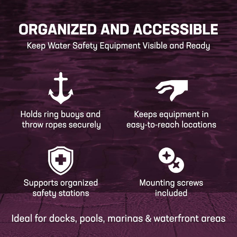 Kemp USA Aluminum Ring Buoy J-Hook Mounting Bracket Wall Hanger for Lifesaving Ring Buoys & Throw Ropes Corrosion-Resistant Marine Dock Pool Safety Storage
