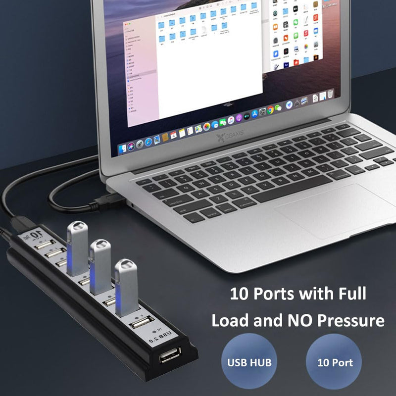 USB Hub 10-Ports, USB Hub Extender Network Splitter Adapter Fast Charging/Data Transfer with Powered, for MacBook, PC, Laptop, Mice, Keyboards USB Hub 10-Ports