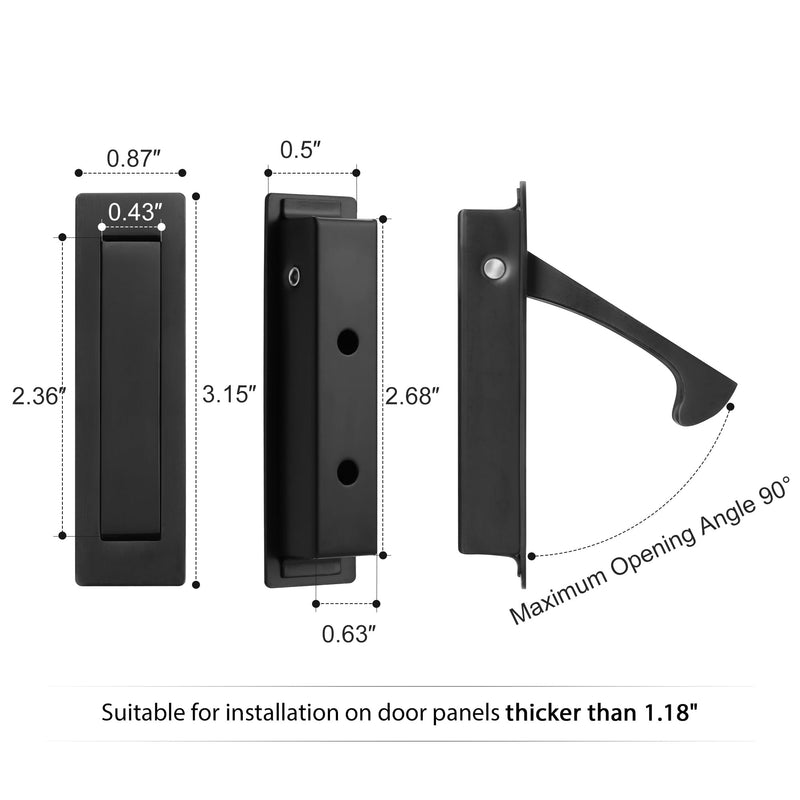 Malimali 6 Inch Recessed Finger Flush Pulls for Pocket Door Closet Door, Sliding Barn Door Handle, Matte Black Stainless Steel Rectangular Door Edge Pulls Hardware(3 Pack A) Stainless Steel Black (3 Pack A)