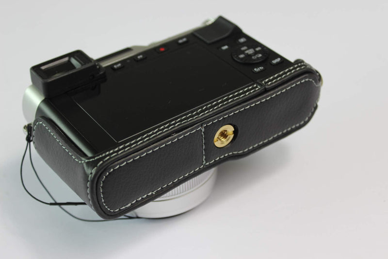 D-Lux 7 Case, BolinUS Handmade Genuine Real Leather Half Camera Case Bag Cover for Leica D-Lux 7 Bottom Opening Version + Hand Strap (Black) Black