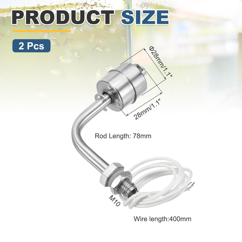 MECCANIXITY Stainless Steel Float Switch, 78mm Rod 110V DC 0.5A Horizontal Water Level Sensor M10 Thread Single Tank Liquid Level Controller for Pump/Alarm 2 Pcs