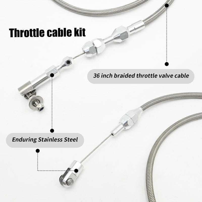 36 inch Automotive Universal Braided Throttle Cable Kit, Stainless Steel Gas Cable, Swap Braided Throttle Cable Kit