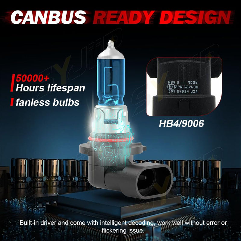 Upgraded Halogen Headlight Bulbs For Honda Accord Sedan 1990-2001 2002 2003 2004 2005 2006 2007 2008 2009 2010 2011 2012, 9005 9006 High Low Beam Headlamp Lights, 6000K White, 300% Brightness, 4-Pack for Accord Sedan high and low beam (90-12)
