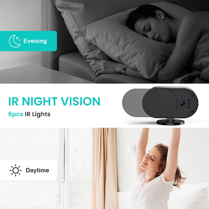 Hidden Camera Clock with 2 MP IR Night Vision WiFi 2000 mAh Motion Detection Spy Camera Portable for Home, Office