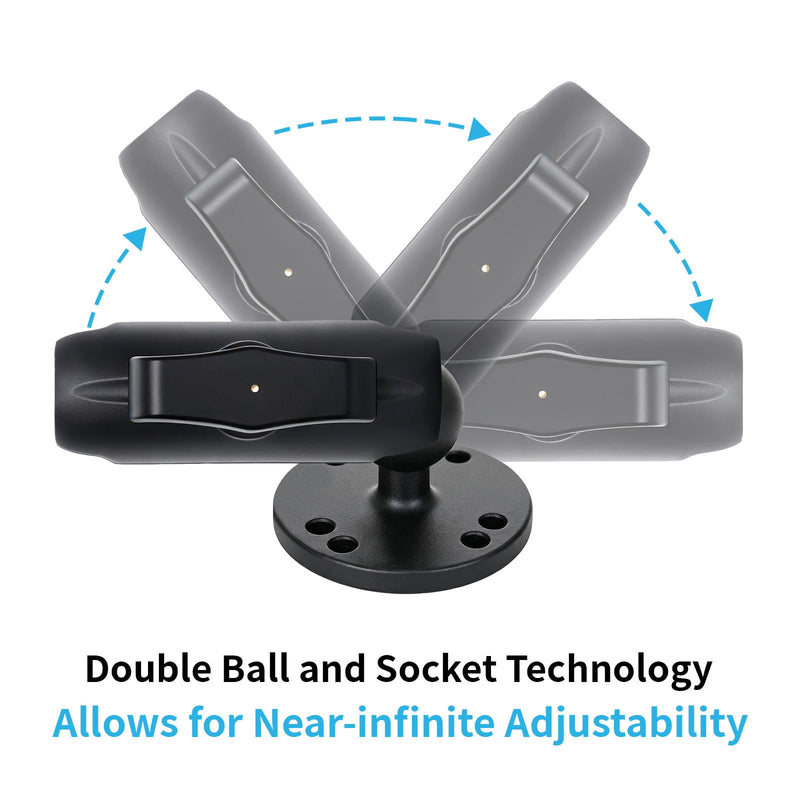Strg Phone Mount with Drill-Down Round Base for 1.41-4.25" Phones | Phone Holder with Aluminum Alloy Double Socket Arm and 1" Ball Mount for Car Motorcycle Bike Truck Kayak Boat Phone Mount