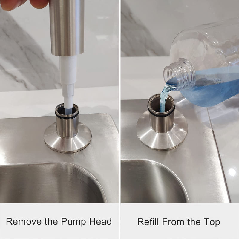 Brushed Nickel Built in Soap Dispenser for Kitchen Sink with 17 OZ PET Bottle Brass Pump Head Deck Mounted Dish Soap Dispenser Brushed Nickel