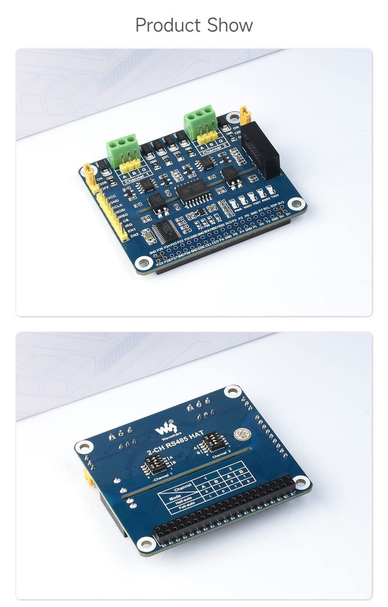 Waveshare 2-Channel Isolated RS485 Expansion HAT, Compatible with Raspberry Pi 5/4B/3B/Zero/Zero W/Zero 2W/Pico/Pico W/Pico WH, SC16IS752+SP3485 Solution with Multi Onboard Protection Circuits