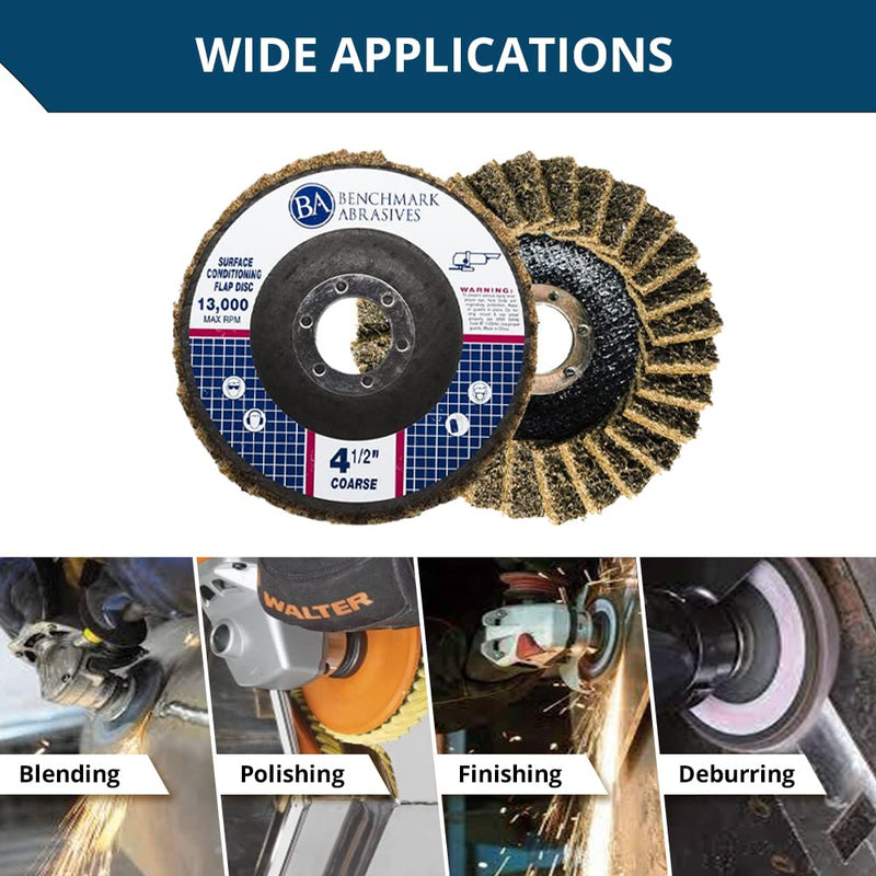 Benchmark Abrasives 4-1/2" x 7/8" Surface Conditioning Type 27 Flap Discs 4 1/2 for Angle Grinder, Sanding Discs for Blending and Polishing - Grinding Wheels 4 1/2 inch - (5 Pack) Coarse Grit