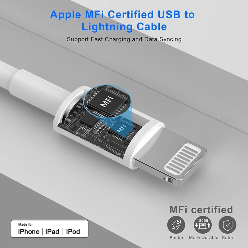 [Apple MFi Certified] iPhone Charger, 2 Pack 6FT Lightning Cable Fast Charging Cord + USB Wall Charger Block, Durable Quick Fast Charger for iPhone 14 13 12 11 Pro Max XR XS X 8 7 SE, iPad, AirPods