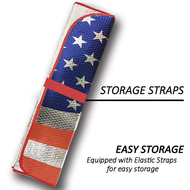 Big Hippo Sun Shade, Windshield Sun Shade American Flag Sunshades Keep Vehicle Cool Protect Your Car from Sun Heat & Glare Best UV Ray Visor Protector(Size: 63"X 28.5") American Flag Design