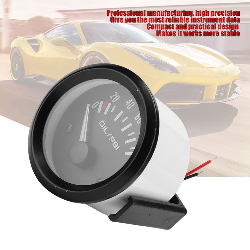 2in 100PSI Oil Pressure Gauge Kit, White Light Universal for 12V Car Truck