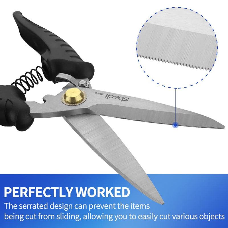 stedi 8.2-inch Multipurpose Heavy Duty Scissors, Extended & Reinforced Ultra Sharp Blades with Finely Serrated, High Carbon Stainless Steel Shears for Household Pruning, Office, Gardening, Black Heavy Duty(8.2-inch)