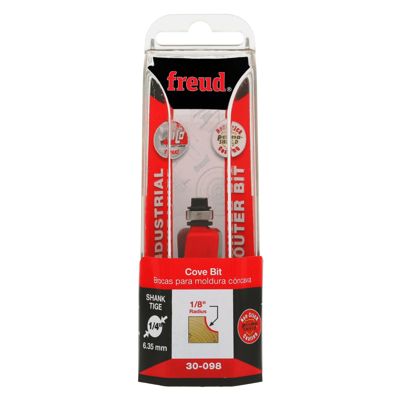 Freud 30-098: 1/8" Radius Cove Bit with 1/4" Shank | With Shear Angle for Decorative Edges and Concave Shapes, For Any Woodworking Project - 30-098